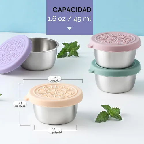 Vista 2 de VITEVER [Paquete de 6] Recipientes para Aderezo de Ensalada Para Llevar, 1.6 oz Recipientes Pequeños de Condimentos con Tapas, Tazas de Salsa
