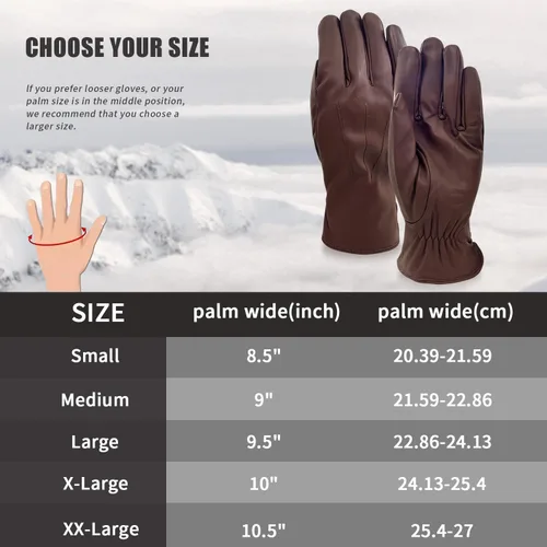 Vista 6 de ZLUXURQ Guantes de cuero de lujo para hombre con forro de cachemira, suave y cómodo piel de cordero Touchsreen
