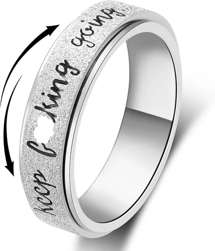 Vista 11 de Fidget Ring Women for Anxiety Rings:Personalized Inspirational Mantra Stainless Steel Silver Black Rainbow Rose Gold Spinning Ring for Men Women