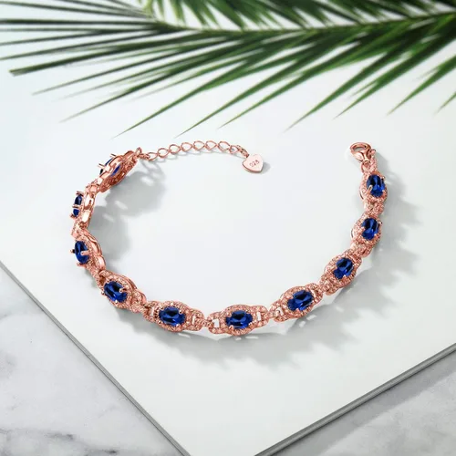 Vista 104 de Gem Stone King 18K Rose Gold Plated Silver Oval Gemstone Birthstone Tennis Bracelet For Women Oval 6X4MM 7 Inch With 1 Inch Extender Fine