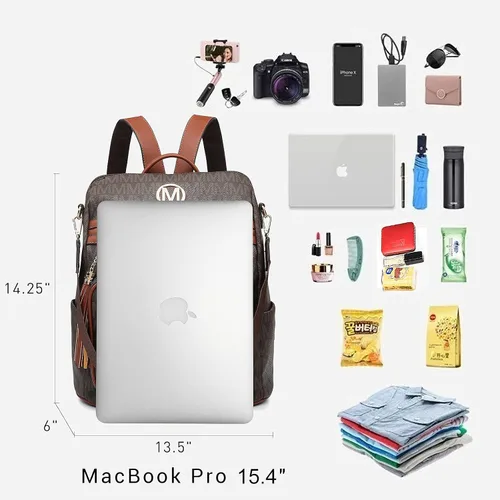 Vista 65 de MKP COLLECTION Mochila de moda para mujer, bolsa convertible grande para mujer, mochila de viaje, bolsa de hombro, juego de 2 piezas con borla, Beige