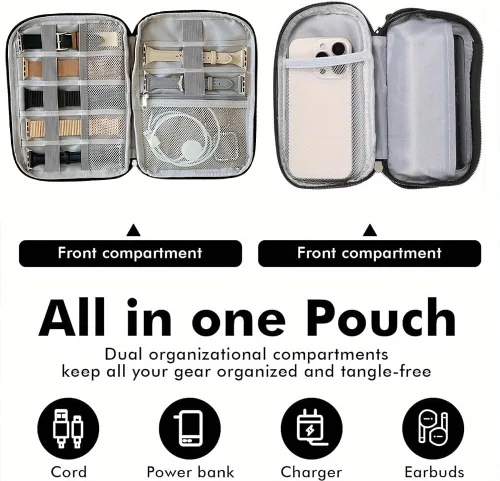 Vista 4 de Bolsa de accesorios para cables de viaje, organizador electrónico para cable, cable, cargador, teléfono (gris/M)