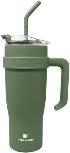 Vista 3 de HYDRAFLOW Capri - Vaso de 20 onzas con popote – Vaso aislado al vacío de triple pared – Vaso aislado al vacío – Vaso de acero inoxidable – Vaso