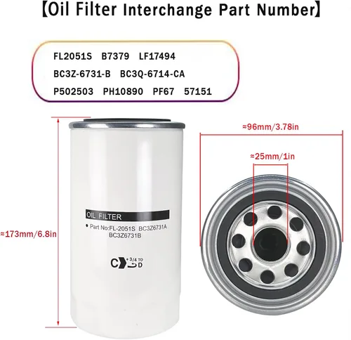 Vista 3 de Filtro de aceite FL2051S compatible con Ford F250 F350 F450 F550 F650 F750 Super Duty 6.7L Powerstroke Diesel V8 Engine, reemplaza BC3Z-6731-B PF67