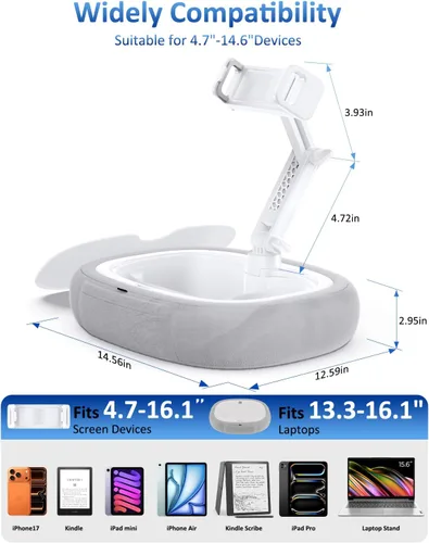 Vista 4 de Tryone Soporte de almohada para tableta y soporte para portátil: soporte ajustable para iPad con cuenco para aperitivos, almohada de felpa suave