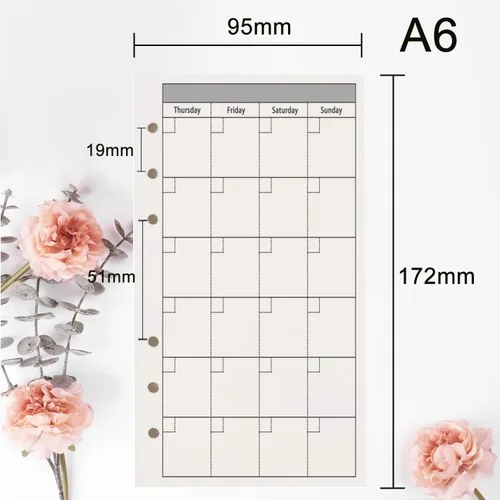 Vista 6 de Papel de repuesto para planificador mensual A6, sin fecha, 6 agujeros perforados, papel de relleno para oficina universitaria, 100gsm, 135 hojas/270