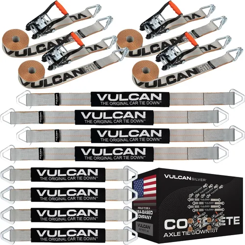 Vista 11 de VULCAN Kit completo de amarre de correa de eje con correas de trinquete de gancho a presión, amarillo clásico, incluye (4) correas de eje de 22