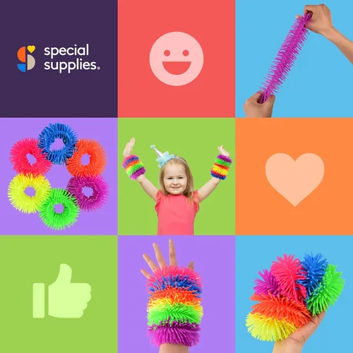 Vista 9 de Special Supplies Pulseras de banda esponjosas para niños, paquete de 6, juguetes sensoriales flexibles y elásticos, silicona táctil al tacto