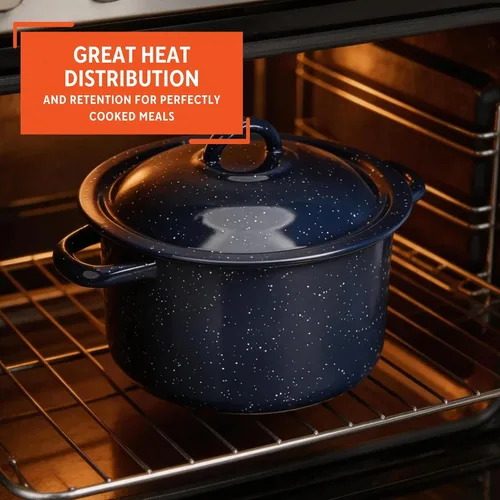 Vista 5 de IMUSA Olla esmaltada moteada azul de 6 cuartos con tapa, utensilios de cocina tradicionales mexicanos esmaltados para cocina diaria y uso