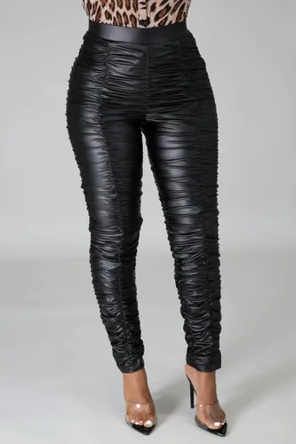Vista 5 de RIOJOY Leggings de cuero sexy brillante para mujer, cintura alta, levantamiento de glúteos, pantalones de cuero sintético elásticos