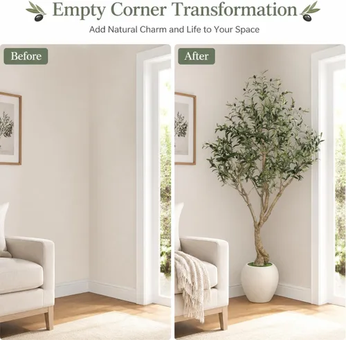 Vista 8 de Árbol de olivo sintético de 6 pies para interior con maceta, planta