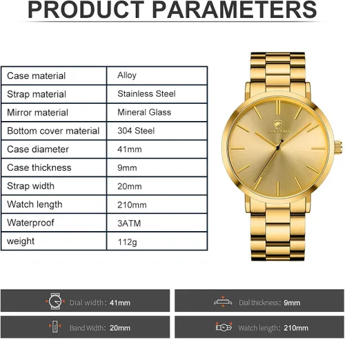 Vista 3 de GOLDEN HOUR Reloj analógico de cuarzo de acero inoxidable chapado en pasarela para hombre