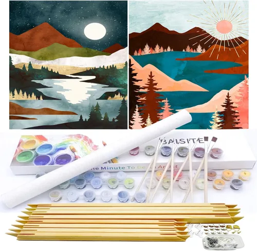 Vista 43 de BAISITE 0304 - Kit de pintura por números para adultos principiantes; paquete de 2 lienzos de 8 pulgadas de ancho x 12 pulgadas de largo; caja