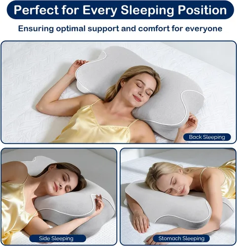 Vista 12 de SINLAND - Almohada cervical para el cuello, almohada de espuma Gris