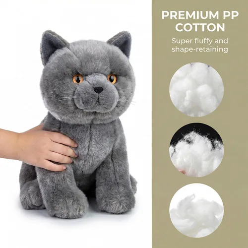 Vista 3 de Gato corto británico de peluche, gato gris de peluche de 11 pulgadas, juguete suave para niños (gato británico de pelo corto 2)