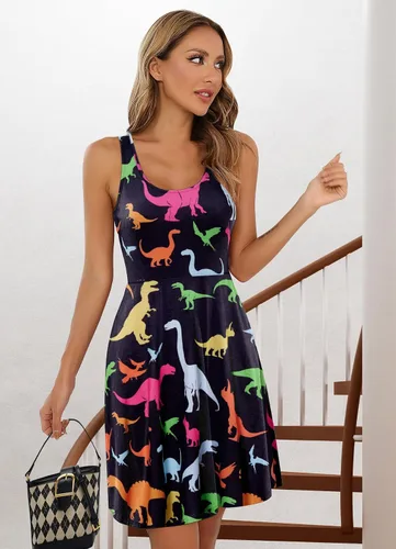 Vista 97 de uideazone - Vestido de mujer sin mangas cuello redondo de verano, para playa, casual, Midi línea A.