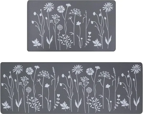 Vista 12 de Rempry - Juego de 2 alfombrillas de cocina con flores coloridas para el piso, alfombras de cocina antideslizantes y juego de tapetes, alfombrilla