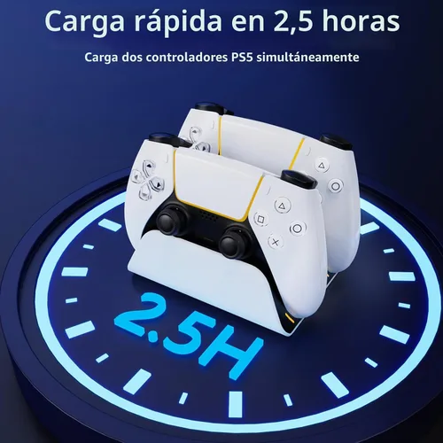 Vista 2 de Estación de carga para controlador PS5 con indicador LED, base de carga autoalineable, base de carga rápida de doble controlador, soporte de Blanco