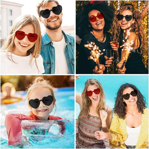 Vista 83 de Lentes de sol con forma de corazón, 2 pares de lentes de sol en forma de corazón, gafas de sol rave para mujeres, regalos de fiesta