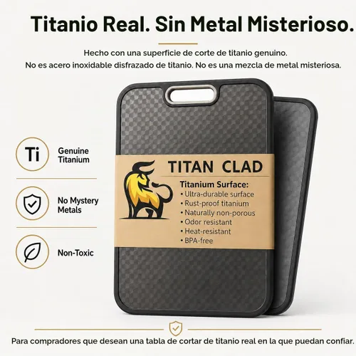 Vista 2 de Tabla de cortar de titanio para cocina, tabla de cortar de doble cara de grado alimenticio, titanio puro y paja de trigo PP, resistente a