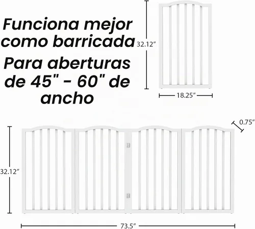 Vista 3 de PETMAKER - Puerta plegable para mascotas para interiores, 4 paneles para escaleras o puertas, valla independiente para mascotas de 73.5 x 32 Blanco