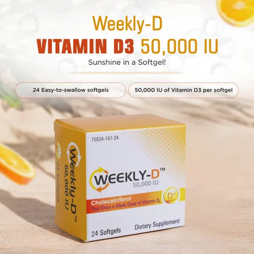 Vista 2 de Nivagen Weekly-D Vitamina D3 50,000 UI (colecalciferol) Cápsulas blandas de alta potencia una vez a la semana 24 cápsulas blandas Apoya