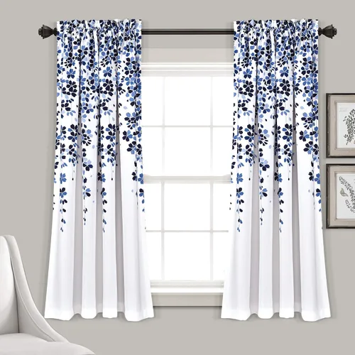 Vista 42 de Lush Decor Cenefa para ventana con flores que lloran, filtro de luz, azul y gris