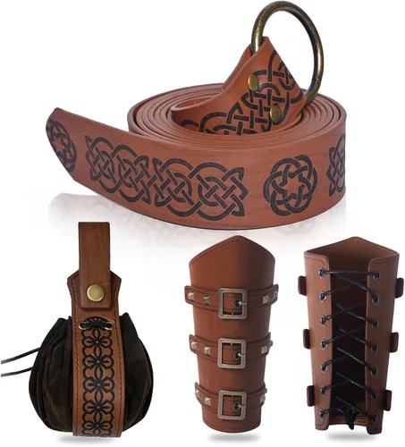 Vista 14 de Renaissance Accessories - Cinturón renacentista vikingo, medieval, vintage, de cuero, protector de brazo y espada