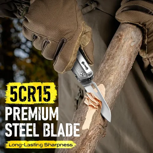 Vista 6 de BIBURY Cuchillo de bolsillo multiherramienta BI2056, cuchillo multiherramienta de acero inoxidable con clip, cuchillo plegable multiherramienta EDC