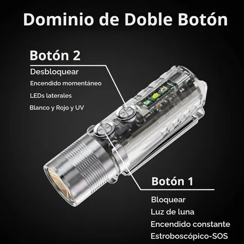 Vista 5 de RovyVon Aurora A28 2ª linterna EDC USB-C, 6500K blanco frío máximo 1000 lúmenes, linterna pequeña recargable de 850 mAh, con luces laterales