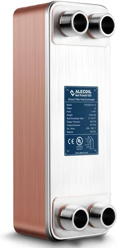 Vista 8 de ALECOIL Intercambiador de calor de placas de 4 x 12 pulgadas con puerto MPT de 1 pulgada de agua a agua intercambiador de calor de placas soldadas