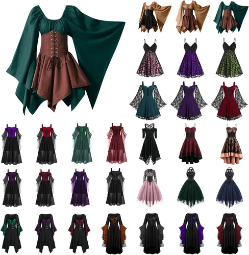 Vista 5 de YMUQEIGH Medieval Dress For Women Gothic Renaissance Dress With Corset Cosplay Victorian Dress Retro Traditional Irish Dress