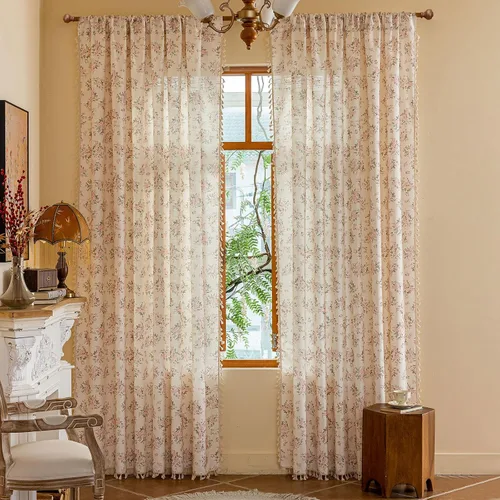 Vista 16 de ENJOYBRIDAL - Cortinas azules florales de 63 pulgadas, juego de 2 paneles, cortinas semi transparentes, cortinas cortas para sala de estar, bolsillo