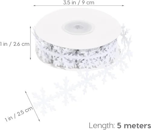 Vista 6 de BESTOYARD Cinta de copo de nieve de 16.4 pies con ribete de poliéster blanco para decoración de árbol de Navidad, cinta de vacaciones para envolver