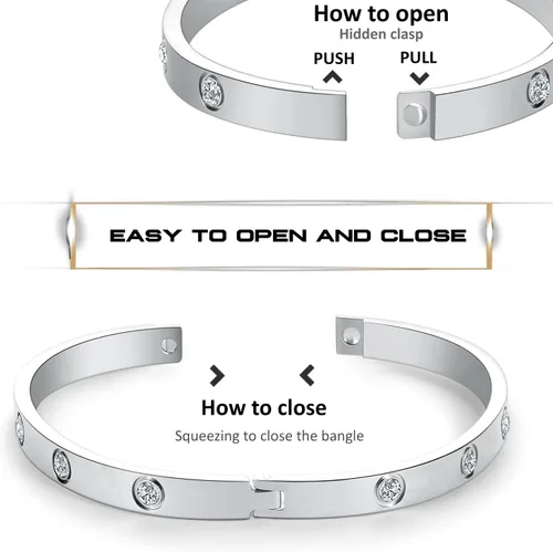Vista 3 de PDWZNBA - Pulseras de amistad y amor chapadas en oro de 18 quilates con circonitas cúbicas, brazalete de acero inoxidable de moda