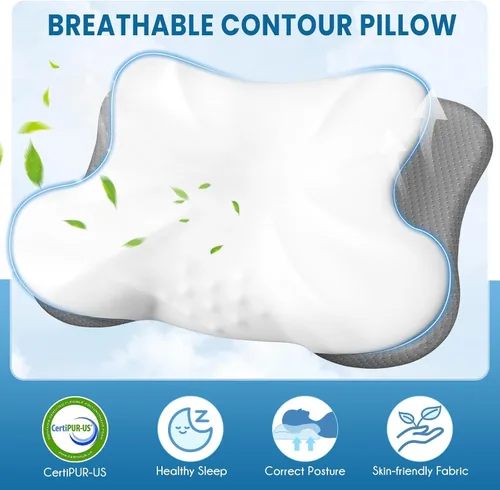 Vista 5 de Almohada para soporte de cuello y hombro, almohada ergonómica de cama para dormir de lado, espalda, boca abajo, color blanco