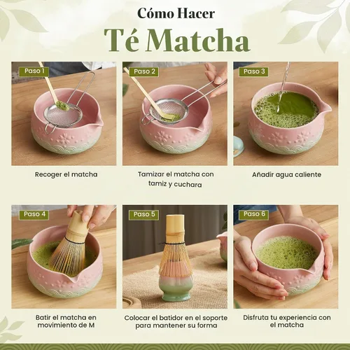 Vista 6 de Juego de 9 batidores de matcha, juego de té Matcha con cuenco de cerámica matcha, batidor de bambú (Chasen), cuchara, tamizador, kit de matcha