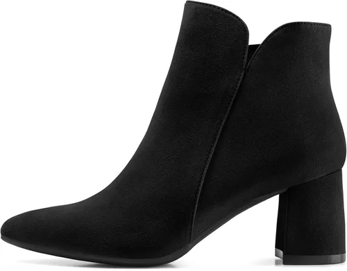 Vista 7 de mysoft Botines de tobillo para mujer con tacón bajo grueso de bloque, cómodos, punta puntiaguda, corte lateral en V, elegantes botines de oficina
