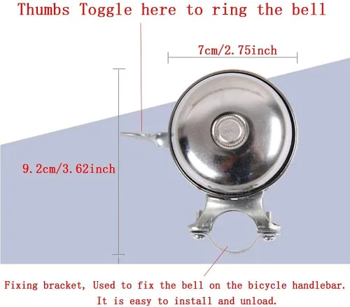 Vista 2 de Cool Chrome Rotary Metal de doble cara Clásico Vintage Bike Bell Road Mountain Triciclo Retro Bicicleta Manillar Bell Seguridad Ciclismo Anillo