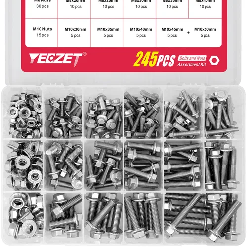 Vista 8 de 112 piezas M6 pernos y tuercas de acero inoxidable 304 con cabeza hexagonal y brida de 10 mm, 20 mm, 30 mm, 40 mm, 50 mm