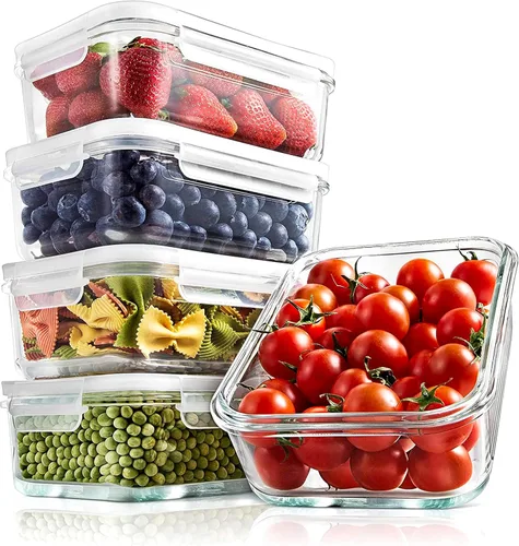 Vista 11 de NutriChef 10 recipientes de vidrio para almacenamiento de alimentos con tapas, recipientes de preparación de comidas de 30 onzas, reutilizables, Azul