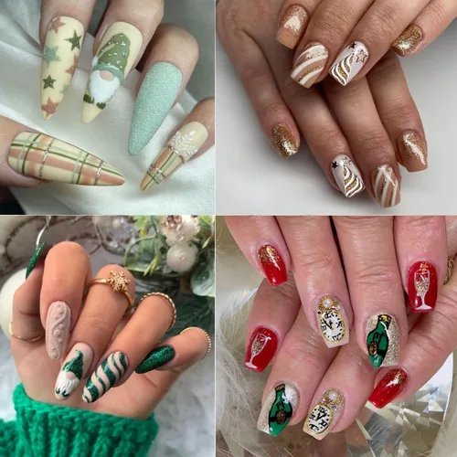 Vista 5 de Calcomanías de arte de uñas de Navidad 5D en relieve autoadhesivas para arte de uñas, lindos gnomos de Papá Noel, muñeco de nieve, árbol de Navidad