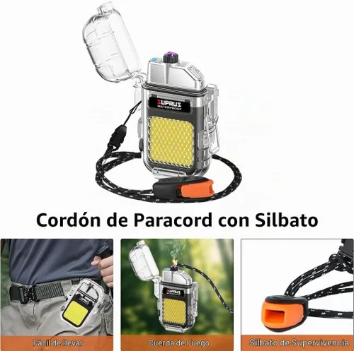 Vista 6 de SUPRUS Mechero impermeable de 3 modos de linterna, encendedor resistente al viento, eléctrico de arco doble recargable, encendedor de plasma de arco