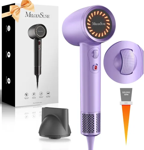 Vista 7 de MelodySusie Secador de pelo, secador de pelo iónico profesional de 1600 W para secado rápido, secador de pelo de alta velocidad de 120,000 RPM