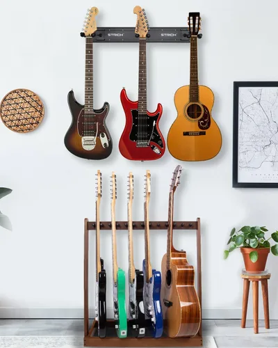 Vista 3 de STRICH SMH-02A - Percha de pared compacta para guitarra, paquete de 2 unidades, gancho de metal ajustable multiángulo de brazo corto para una