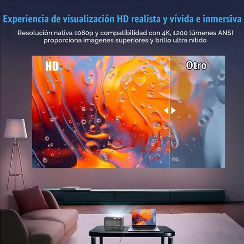 Vista 3 de [Netflix oficialmente y aplicaciones integradas] Mini proyector con WiFi y proyector Bluetooth HD 1080P, 1200 ANSI, proyector de video automático