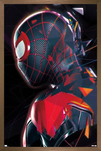 Vista 15 de Trends International Marvel's Spider-Man: Miles Morales - Póster de pared de perfil, 14.725 x 22.375 pulgadas, versión enmarcada de madera de granero