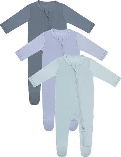 Vista 8 de RRP Pijama unisex para bebé, rayón derivado de bambú, pijamas suaves para dormir y jugar, cierre de cremallera de 2 vías, 0-18 meses Coral/Rosa/Rubor