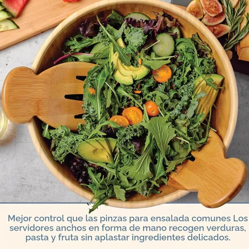 Vista 2 de Edward manos de ensalada, cubiertos para servir ensalada 100 % de bambú, manos para ensalada original, Paquete de 1, Amarillo