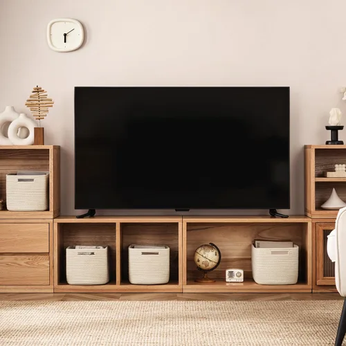 Vista 3 de Paquete de 4 cestas de almacenamiento para organizar, cestas tejidas para estantes, color beige